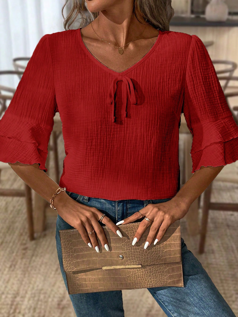 Blusa Casual Feminina com Manga Curta e Detalhes Plissados - Vanessa