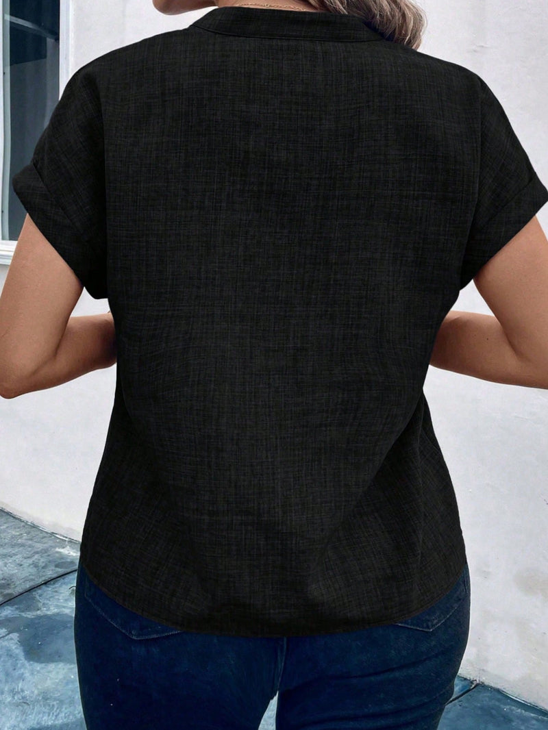 Blusa Feminina Com Gola V E Manga Morcego Janayna Plus Size