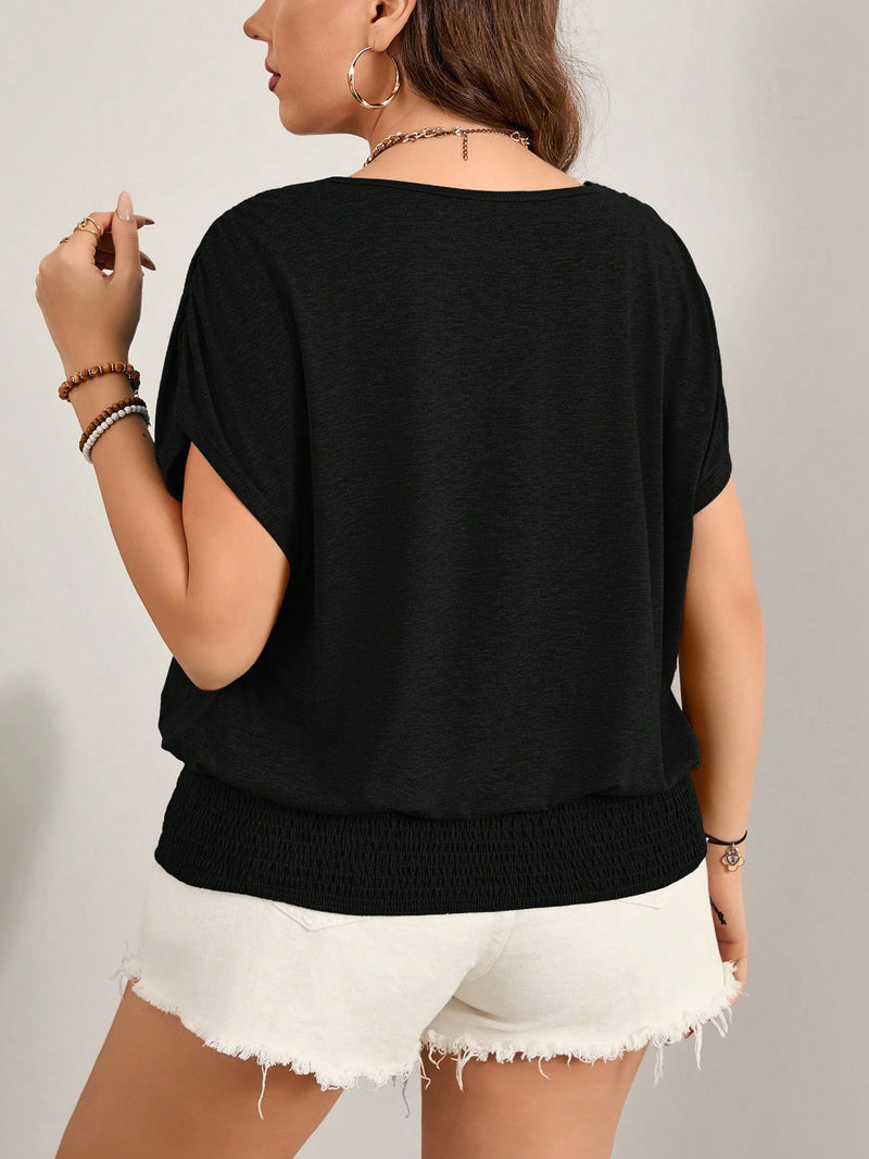 Blusa Feminina com Elástico na Barra e Mangas Soltas - Beatrice. Plus Size