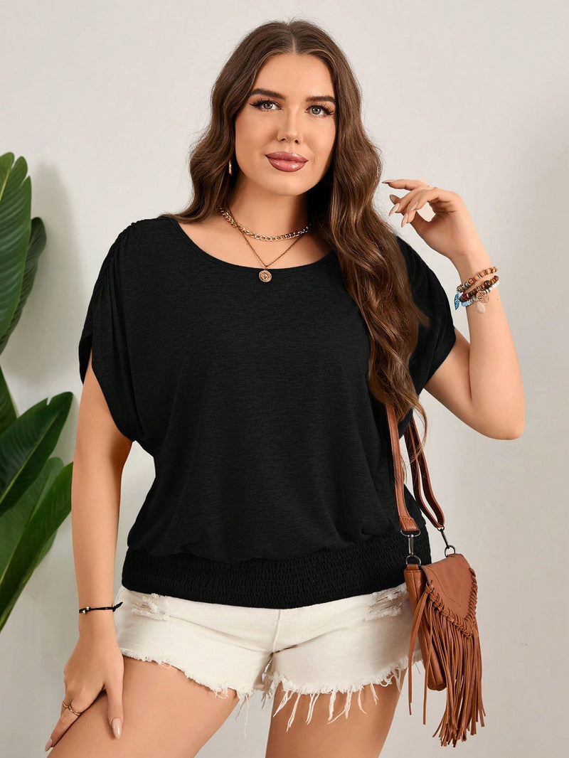 Blusa Feminina com Elástico na Barra e Mangas Soltas - Beatrice. Plus Size