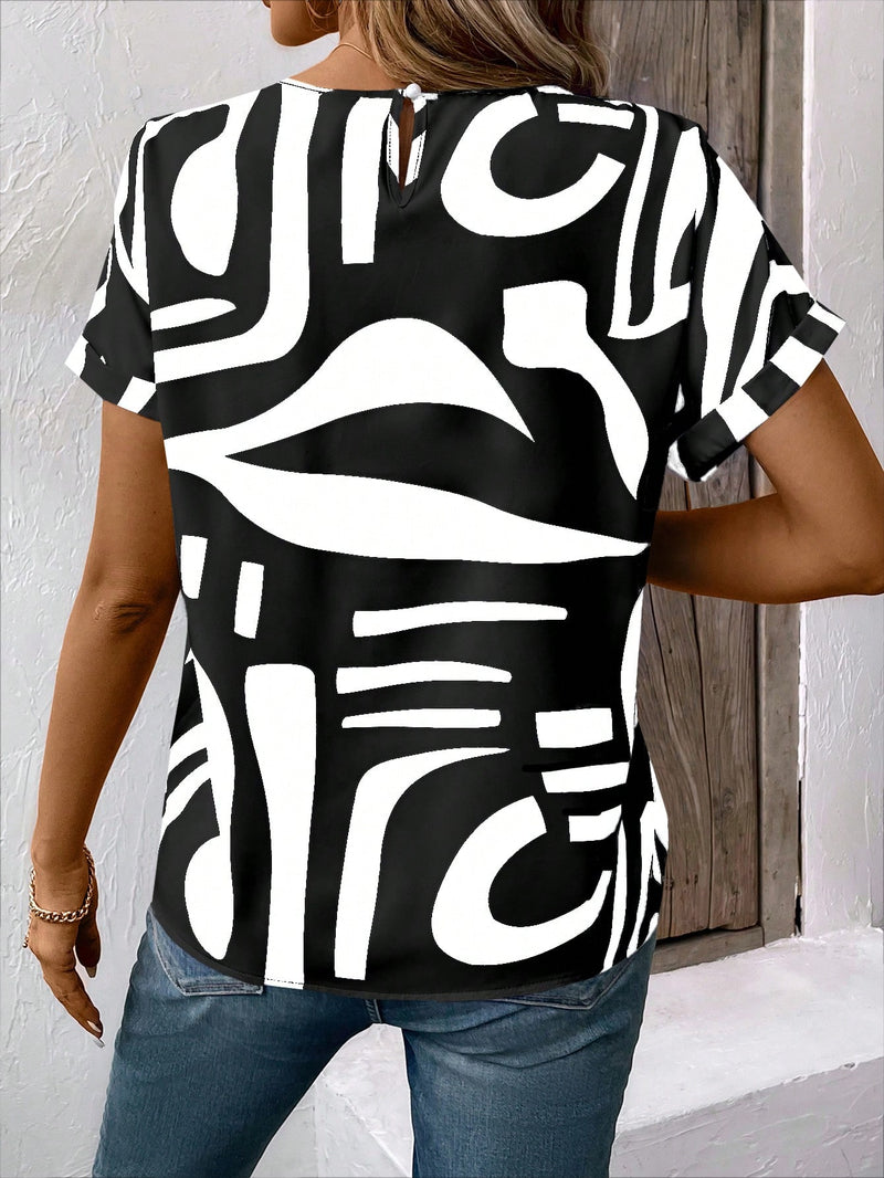 Blusa Feminina com Estampa Abstrata e Manga Curta - Renata