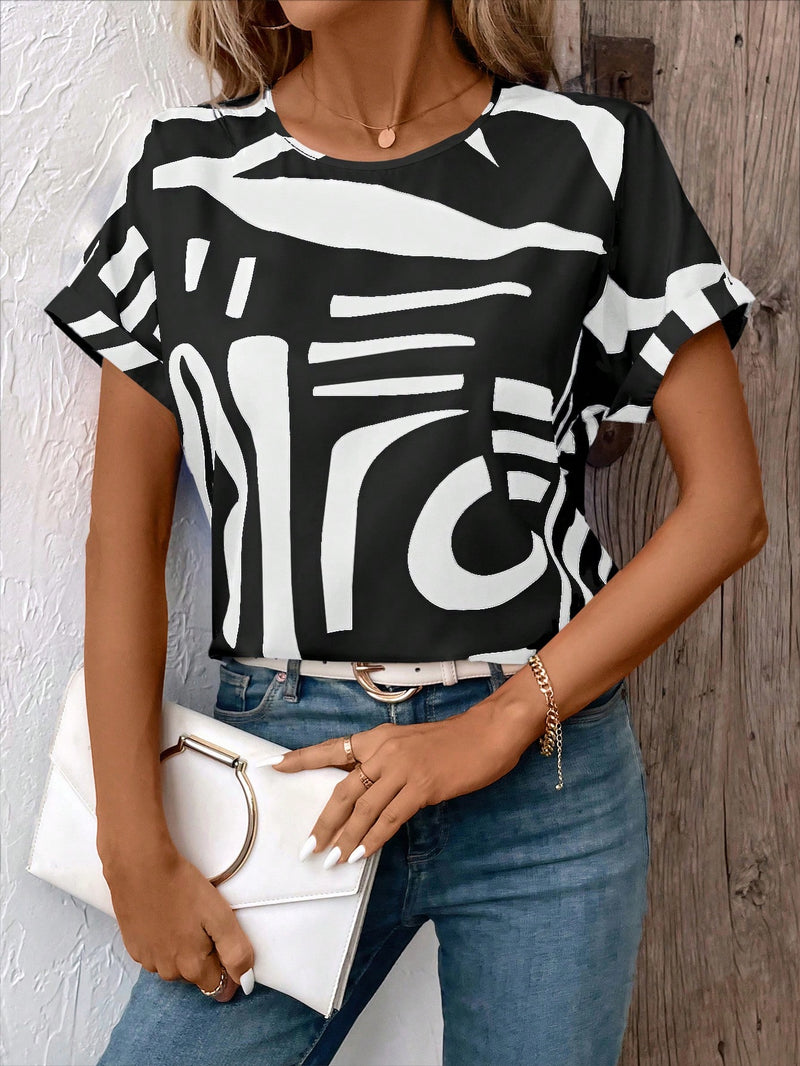 Blusa Feminina com Estampa Abstrata e Manga Curta - Renata