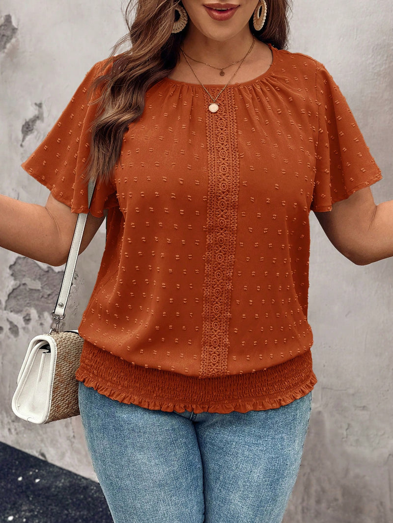 Blusa Feminina de Cintura com Elástico e Detalhe em Renda - Chiara. Plus Size