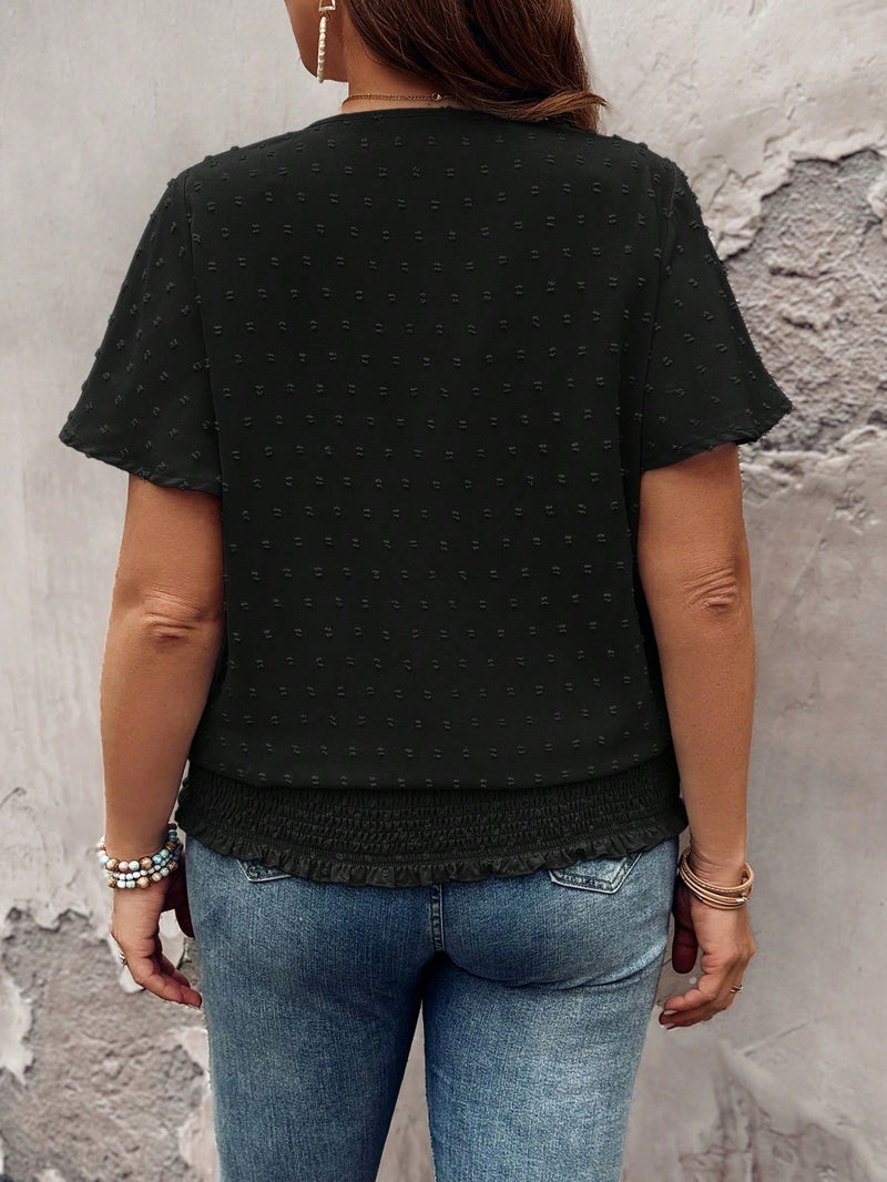 Blusa Feminina de Cintura com Elástico e Detalhe em Renda - Chiara. Plus Size
