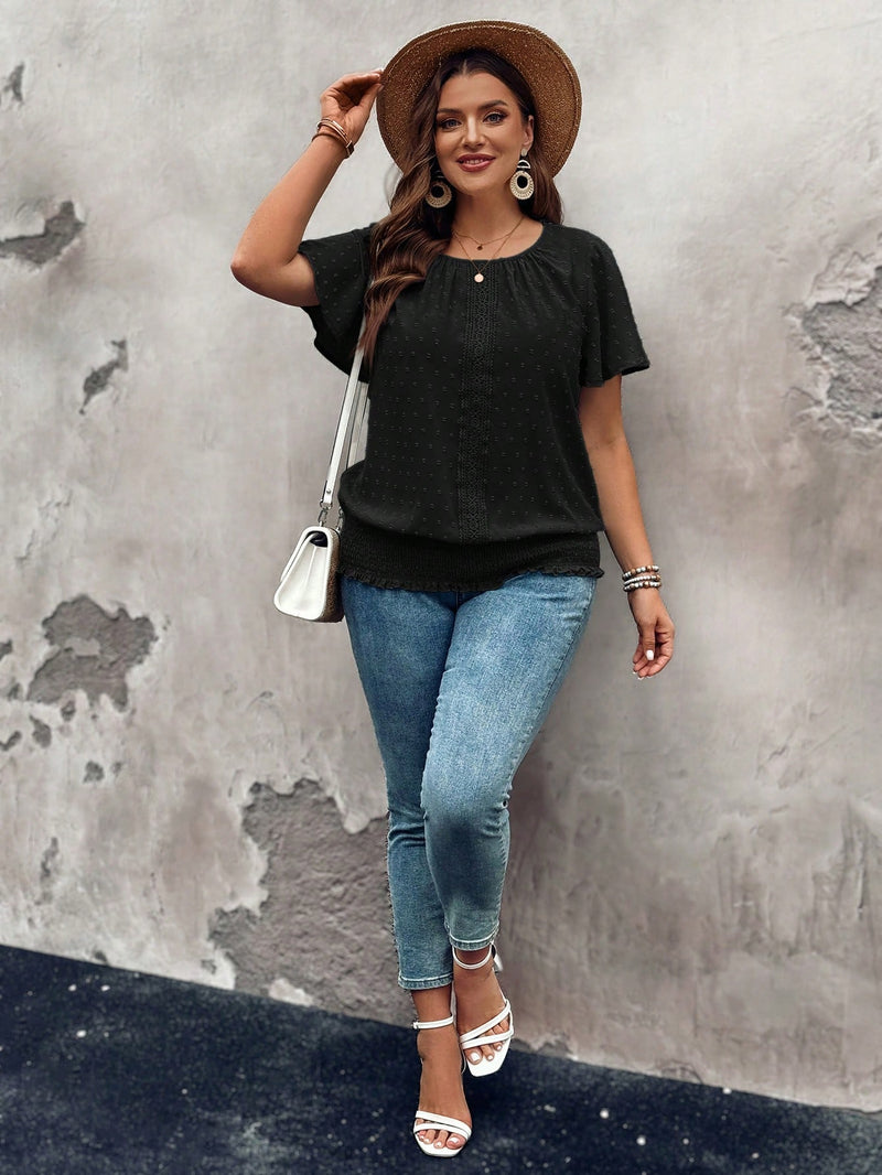Blusa Feminina de Cintura com Elástico e Detalhe em Renda - Chiara. Plus Size