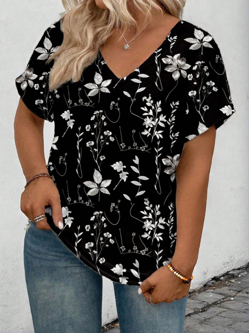 Blusa Feminina de Manga Curta e Gola V - Zoe. Plus Size
