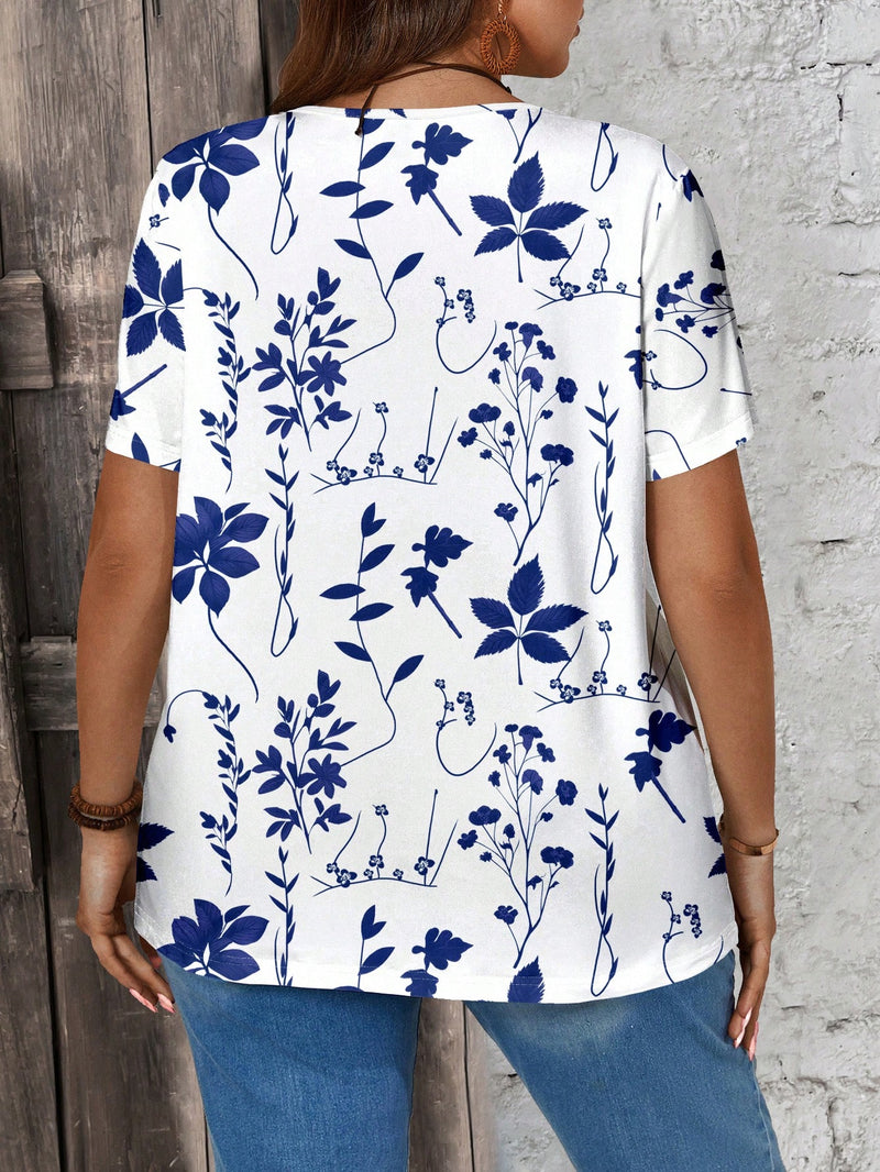 Blusa Feminina de Manga Curta e Gola V - Zoe. Plus Size