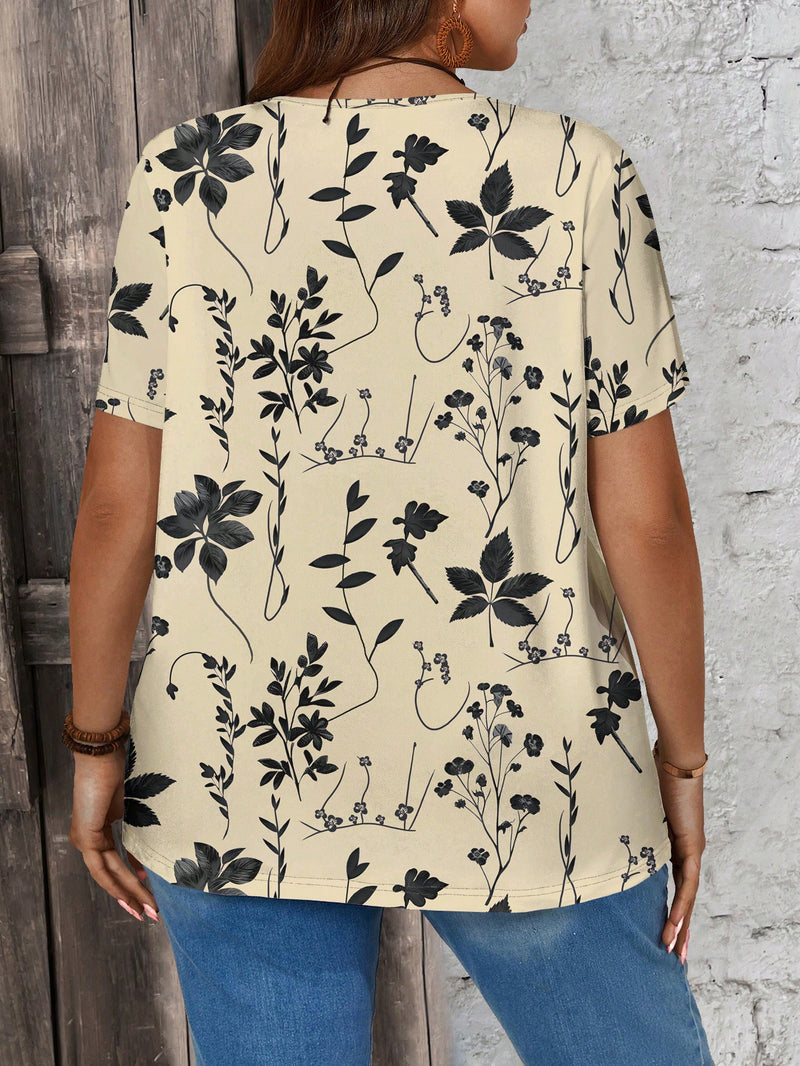 Blusa Feminina de Manga Curta e Gola V - Zoe. Plus Size
