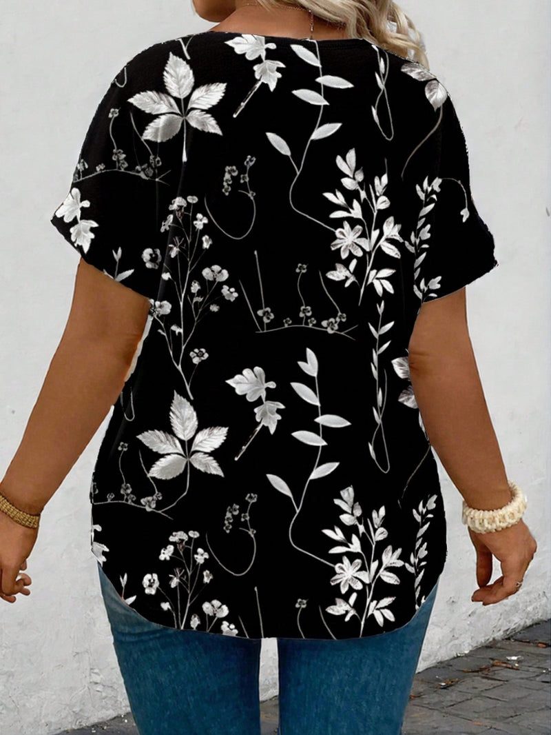 Blusa Feminina de Manga Curta e Gola V - Zoe. Plus Size