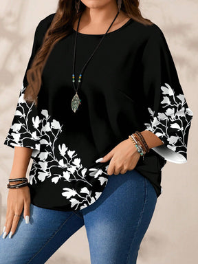 Blusa Feminina folgada de gola redonda de Manga 3/4 - Naiara. Plus Size