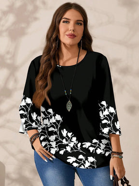Blusa Feminina folgada de gola redonda de Manga 3/4 - Naiara. Plus Size