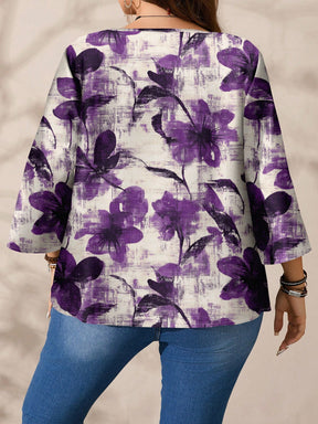 Blusa Feminina folgada de gola redonda de Manga 3/4 - Naiara. Plus Size