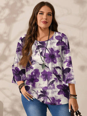 Blusa Feminina folgada de gola redonda de Manga 3/4 - Naiara. Plus Size
