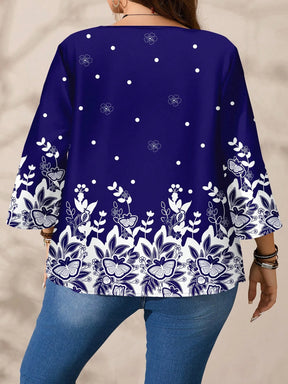 Blusa Feminina folgada de gola redonda de Manga 3/4 - Naiara. Plus Size