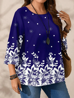 Blusa Feminina folgada de gola redonda de Manga 3/4 - Naiara. Plus Size