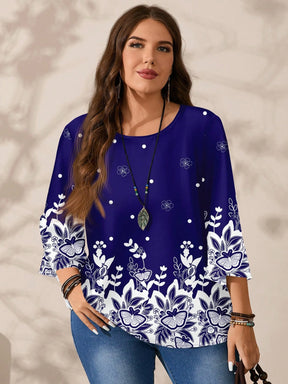 Blusa Feminina folgada de gola redonda de Manga 3/4 - Naiara. Plus Size