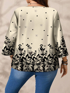 Blusa Feminina folgada de gola redonda de Manga 3/4 - Naiara. Plus Size