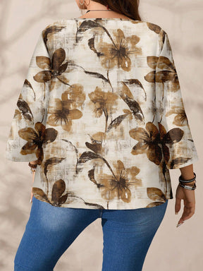 Blusa Feminina folgada de gola redonda de Manga 3/4 - Naiara. Plus Size