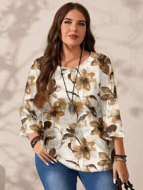Blusa Feminina folgada de gola redonda de Manga 3/4 - Naiara. Plus Size