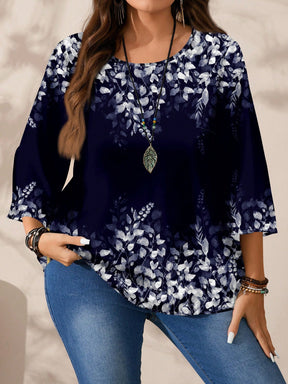 Blusa Feminina folgada de gola redonda de Manga 3/4 - Naiara. Plus Size