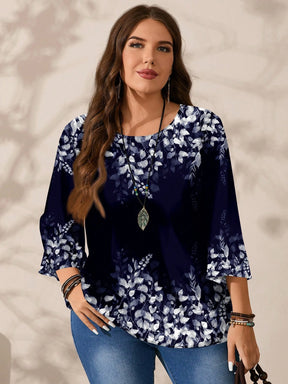 Blusa Feminina folgada de gola redonda de Manga 3/4 - Naiara. Plus Size