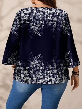 Blusa Feminina folgada de gola redonda de Manga 3/4 - Naiara. Plus Size