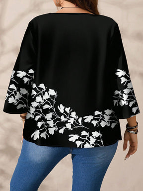 Blusa Feminina folgada de gola redonda de Manga 3/4 - Naiara. Plus Size