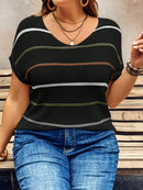 Blusa Feminino de Tricô com Listras Elegantes - Virnna. PLus Size