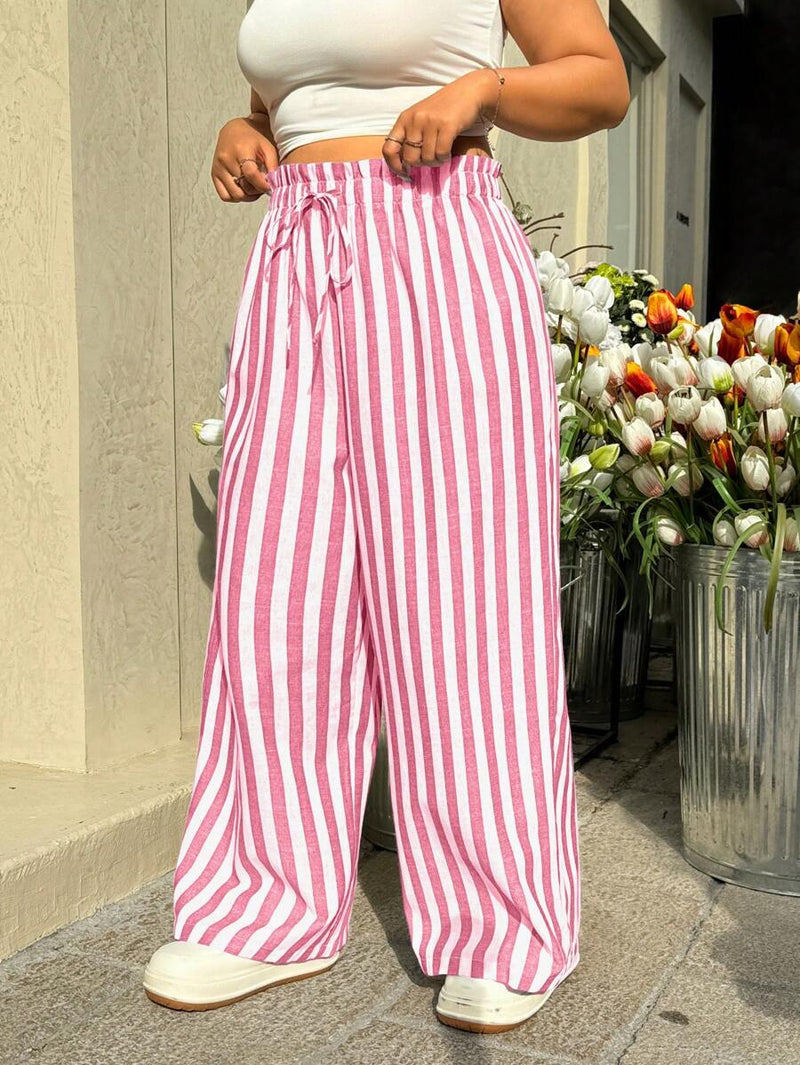 Calça Feminina Listrada de Perna Larga - Nany. Plus Size