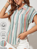 Camisa Feminina Listrada Com Botões Frontais - Leoni