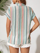 Camisa Feminina Listrada Com Botões Frontais - Leoni