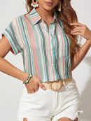 Camisa Feminina Listrada Com Botões Frontais - Leoni