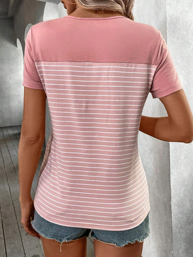 Camisa Feminina Listrada com Detalhe De Botão - Doralice