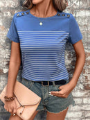 Camisa Feminina Listrada com Detalhe De Botão - Doralice