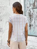 Camisa Feminina Xadrez com Decote Entalhe - Elane