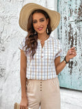 Camisa Feminina Xadrez com Decote Entalhe - Elane