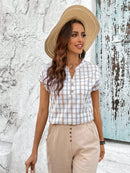 Camisa Feminina Xadrez com Decote Entalhe - Elane