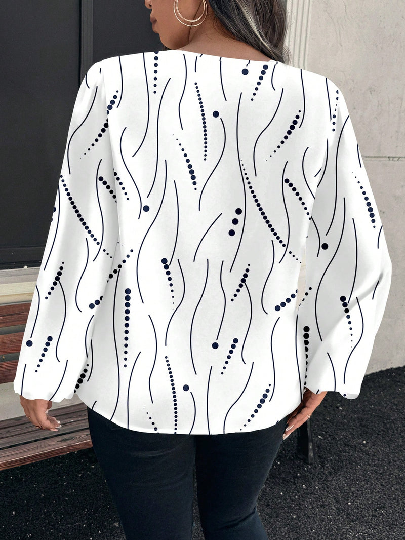 Camisa Feminina Gola Vazada e Estampa Pontilhada - Zafira. Plus Size