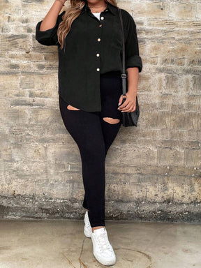Camisa Feminina casual com botão frontal - Calyra. Plus Size