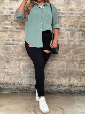 Camisa Feminina casual com botão frontal - Calyra. Plus Size