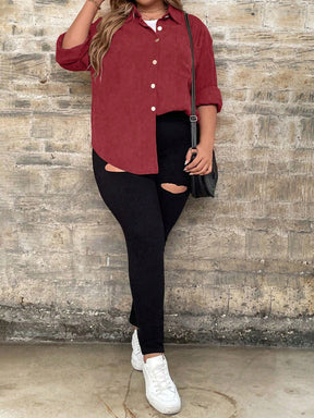 Camisa Feminina casual com botão frontal - Calyra. Plus Size
