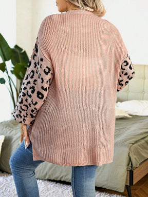 Cardigan Feminina com Manga Estampa de leopardo. Plus Size