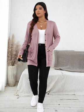 Cardigan Feminina com botões na frontal e bolsos duplos - Melany. Plus Size