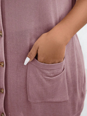 Cardigan Feminina com botões na frontal e bolsos duplos - Melany. Plus Size