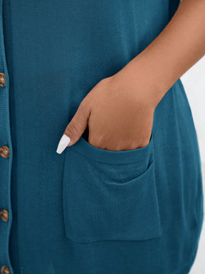 Cardigan Feminina com botões na frontal e bolsos duplos - Melany. Plus Size