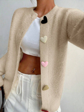 Cardigan Feminina com Botões em Forma de Coração Coloridos -Taty