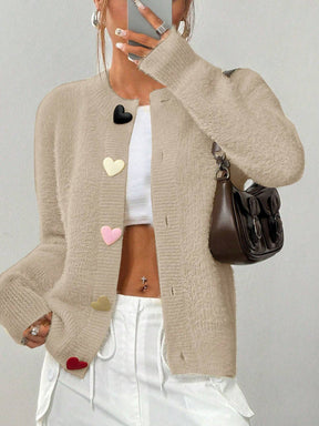 Cardigan Feminina com Botões em Forma de Coração Coloridos -Taty