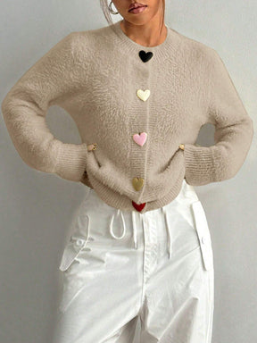 Cardigan Feminina com Botões em Forma de Coração Coloridos -Taty