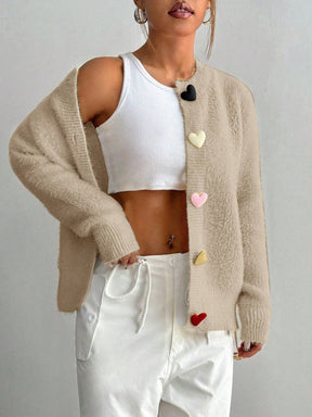 Cardigan Feminina com Botões em Forma de Coração Coloridos -Taty