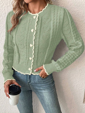 Cardigan Feminina com Design de Botão em Formato de Coração - Kaily